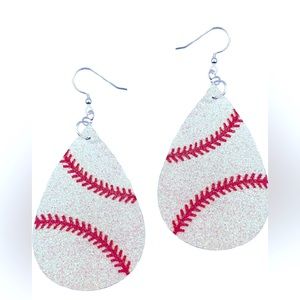 Snow white Sparkly Baseball Earrings
